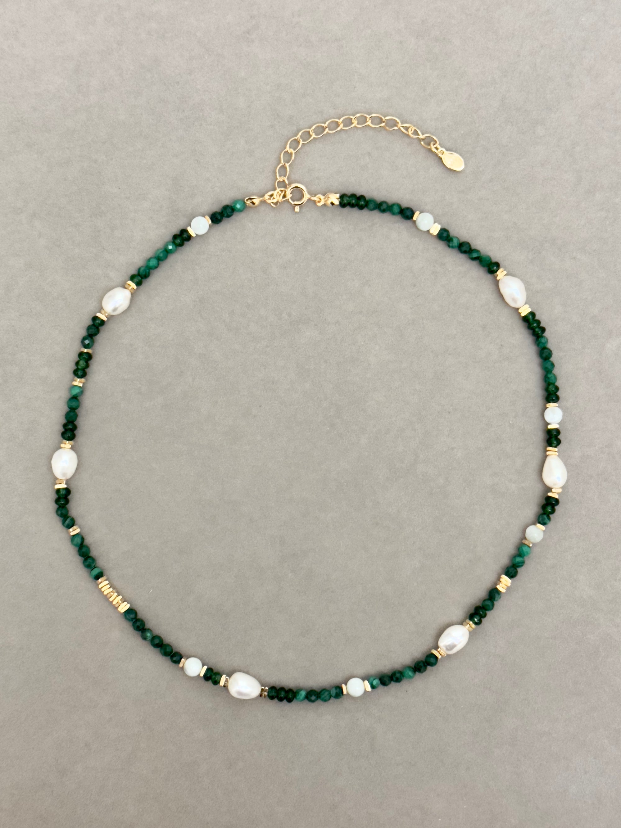 Pearly Malachite Bead Necklace