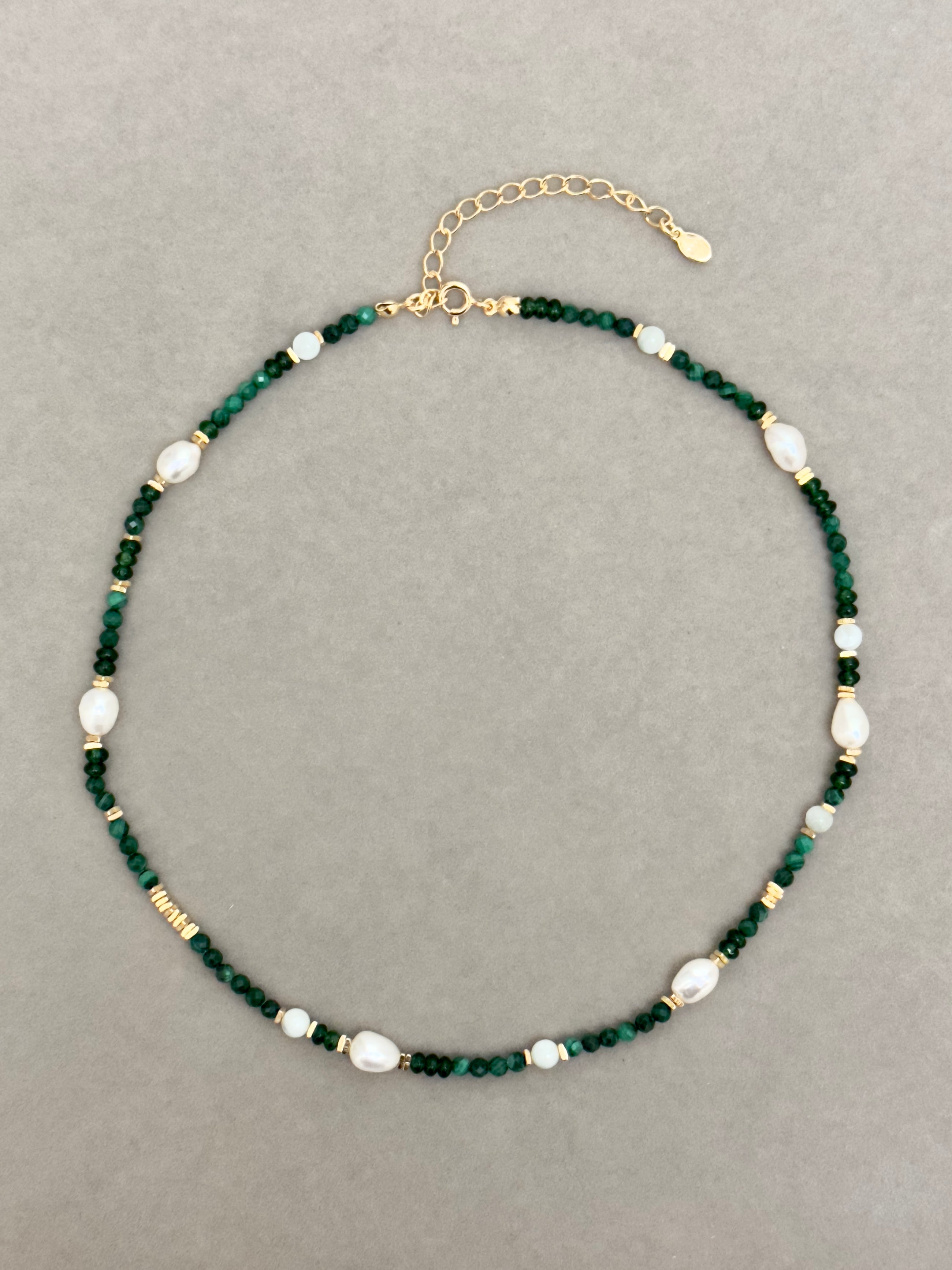 Pearly Malachite Bead Necklace