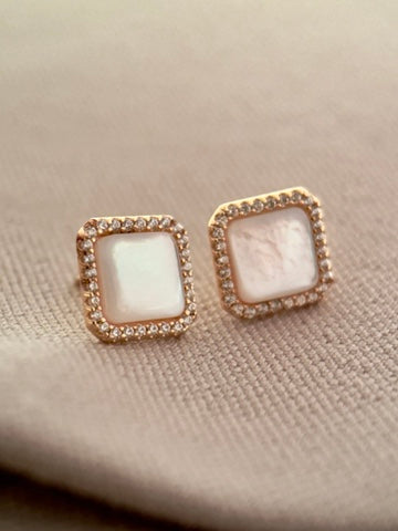 Pearly Square Stud Earrings